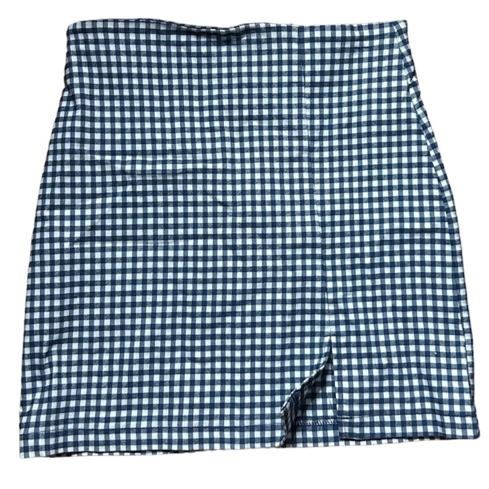 Shinessar Plaid Mini Skirt - White & Blue, Size Small, Zipper Back